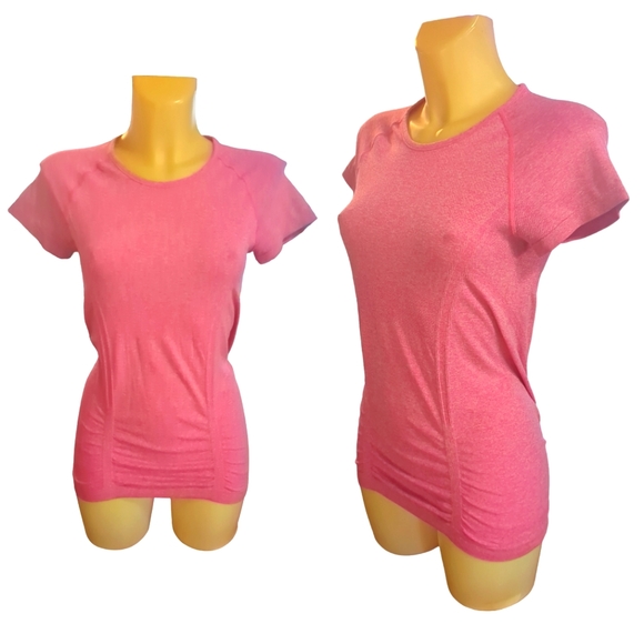 Athleta Tops - 🌹3/15🌹ATHLETA Heathered Pink Stretchy Athletic Shirt with Gathers Front & Back